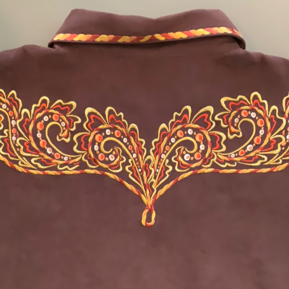 NWT Bob Mackie Wearable Art Embroidered Brown Long Sleeve Shirt Women Size L - Picture 8 of 10